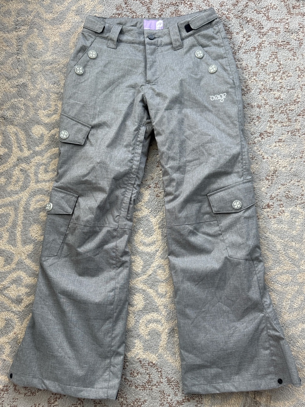 Orage Women’s Prime 10 Waterproof Insulated Ski Snowboard Pants Gray Cargo Small